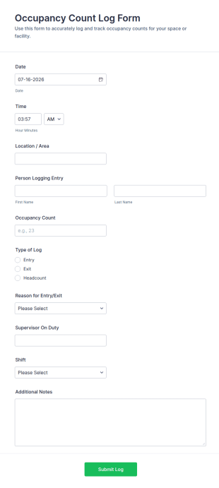 Occupancy Count Log Form Template