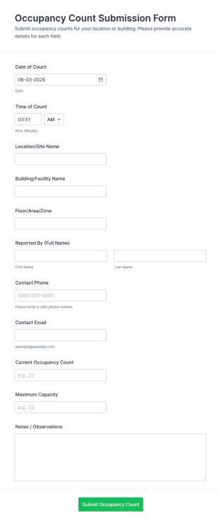 Occupancy Count Submission Form Template
