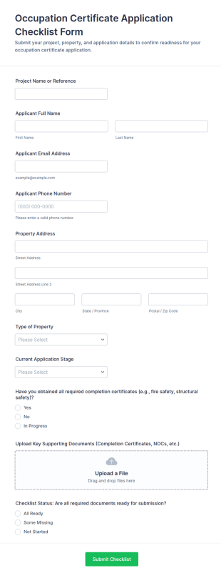 Occupation Certificate Application Checklist Form Template
