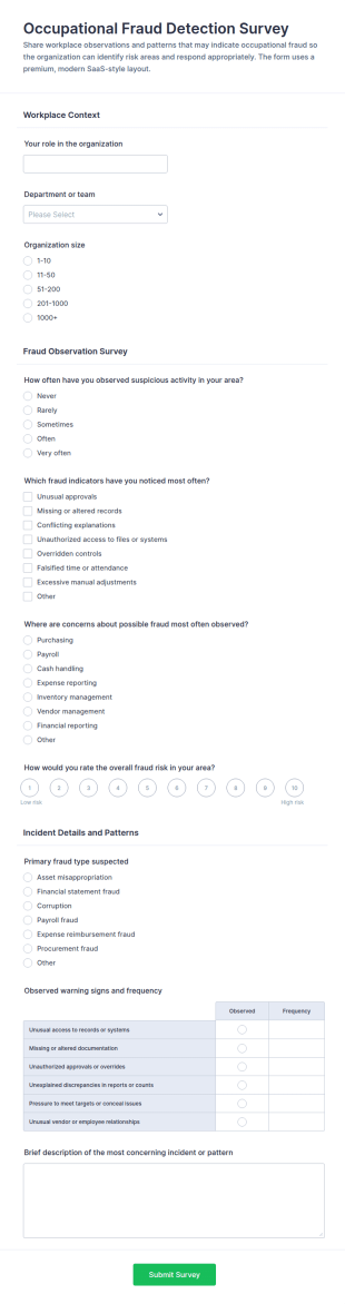 Occupational Fraud Detection Survey Form Template