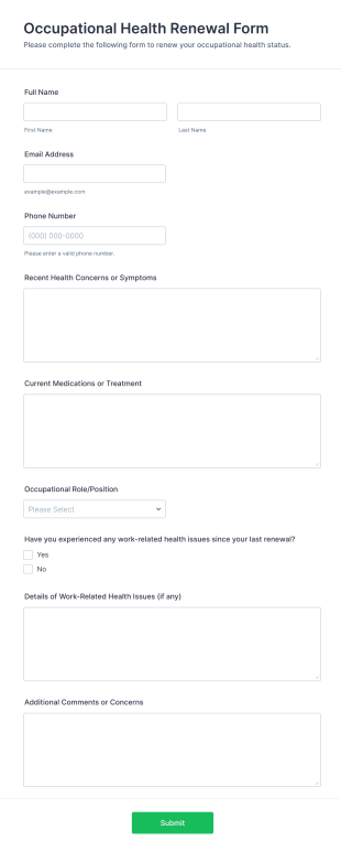 Occupational Health Renewal Form Template