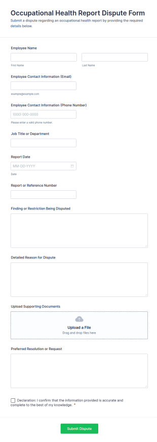 Occupational Health Report Dispute Form Template