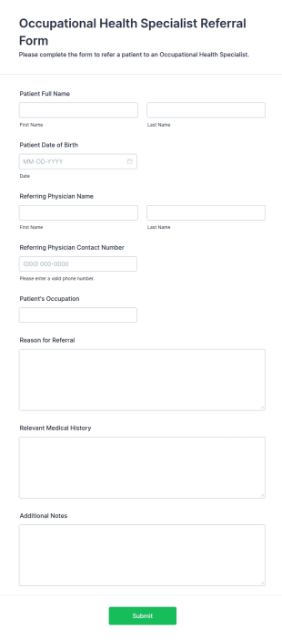 Occupational Health Specialist Referral Form Template