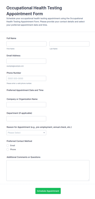 Occupational Health Testing Appointment Form Template