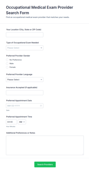 Occupational Medical Exam Provider Search Form Template