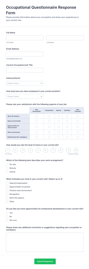Occupational Questionnaire Response Form Template