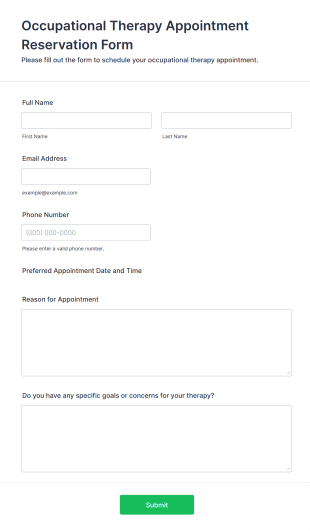 Occupational Therapy Appointment Reservation Form Template