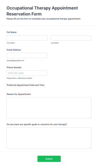 Occupational Therapy Appointment Reservation Form Template
