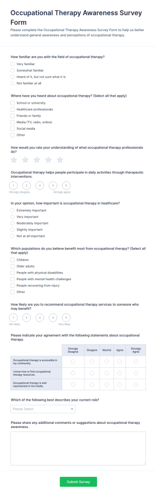 Occupational Therapy Awareness Survey Form Template