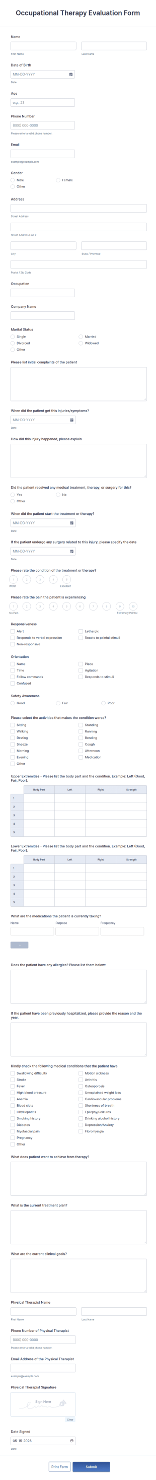 Occupational Therapy Evaluation Form Template