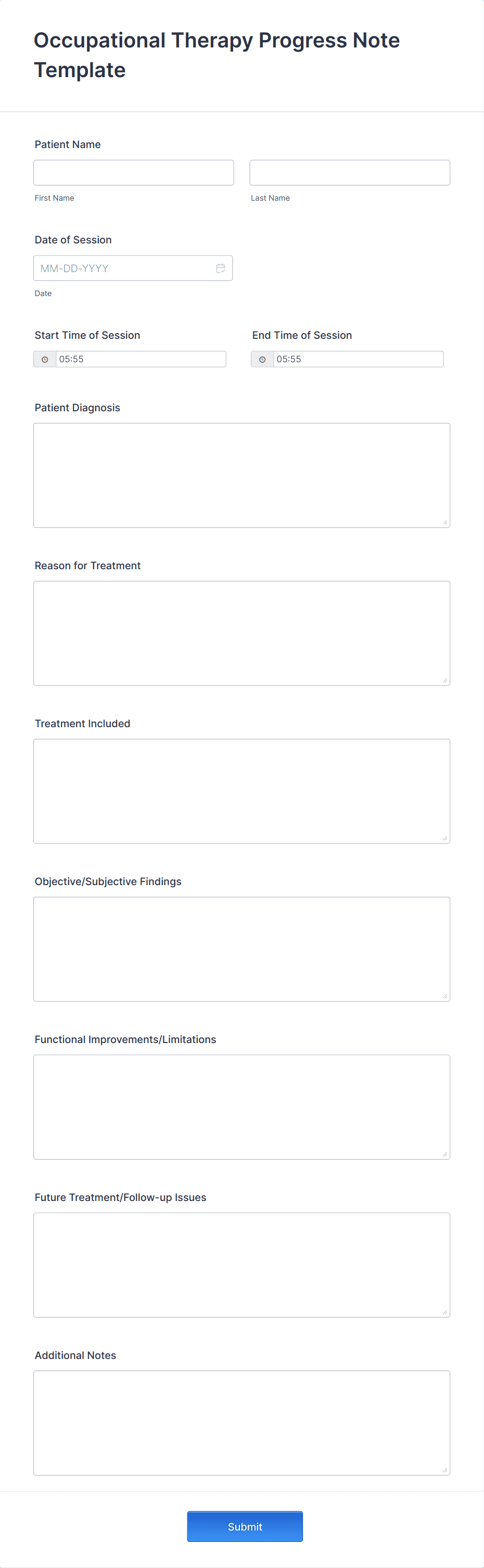 Occupational Therapy Progress Note Template Form Template | Jotform