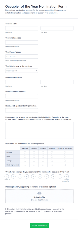 Occupier Of The Year Nomination Form Template