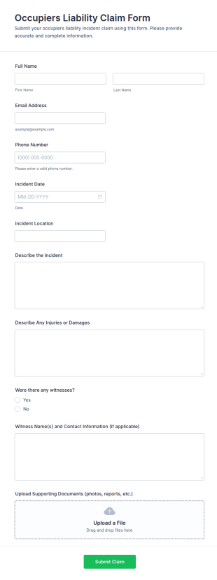 Occupiers Liability Claim Form Template