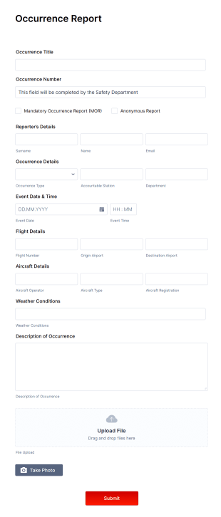 Aviation Safety Occurrence Report Form Template