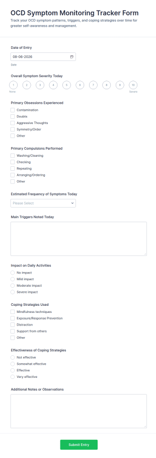 OCD Symptom Monitoring Tracker Form Template