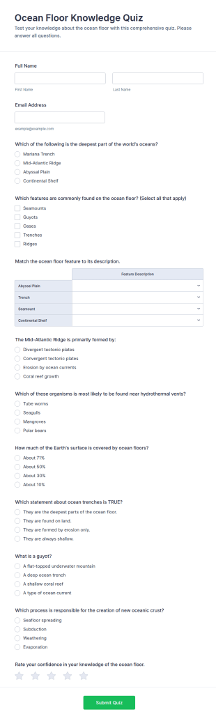 Ocean Floor Knowledge Quiz Form Template