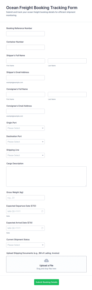 Ocean Freight Booking Tracking Form Template