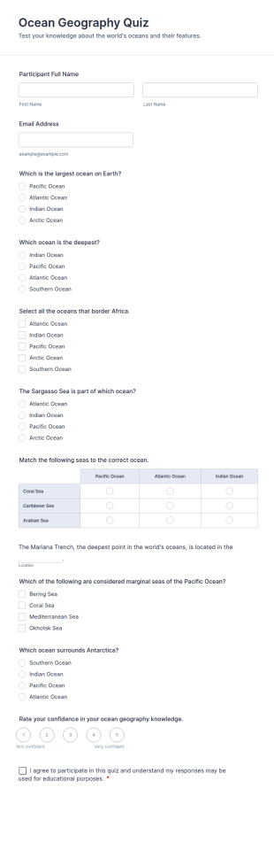 Ocean Geography Quiz Form Template