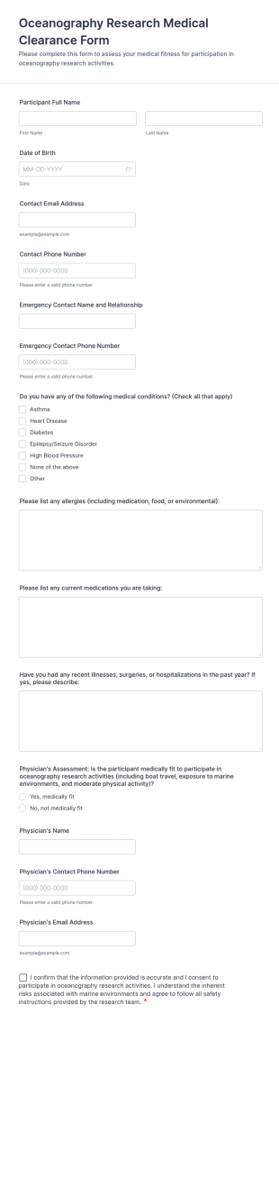 Oceanography Research Medical Clearance Form Template