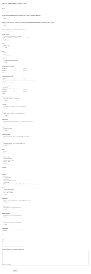 Ocular Health Assessment Form Template