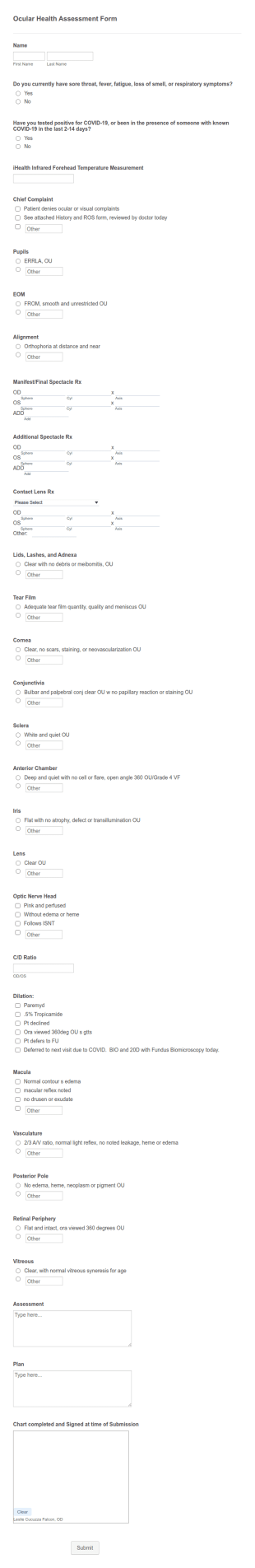 Ocular Health Assessment Form Template