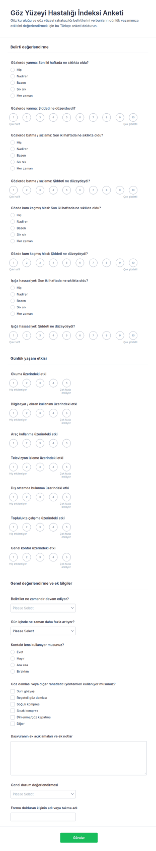 Ocular Surface Disease Index (OSDI) Anketi Form Şablonu