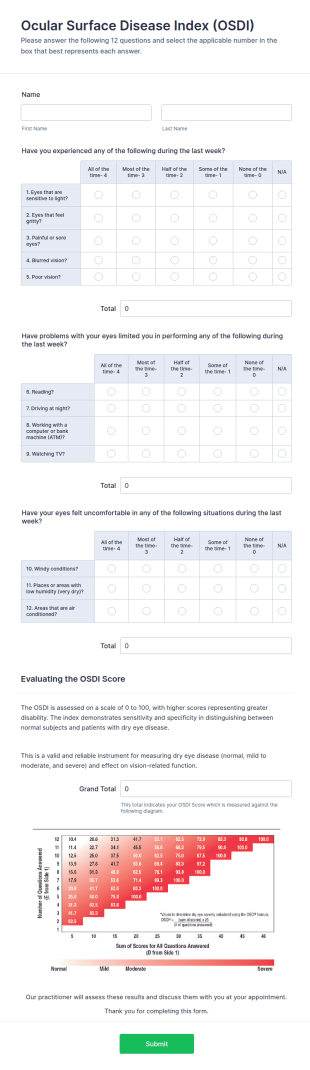 Ocular Surface Disease Index (OSDI) Form Template