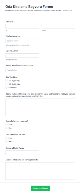 Oda Kiralama Başvuru Form Şablonu