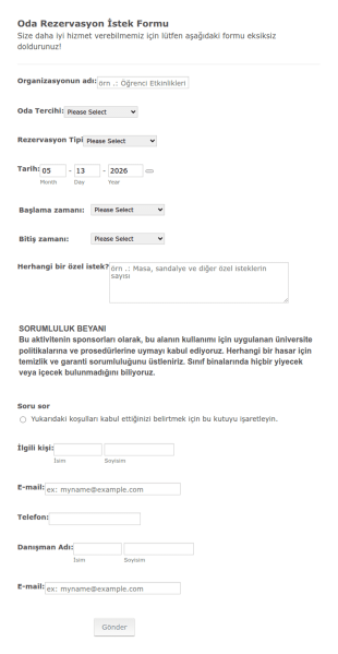 Oda Rezervasyon Form Şablonu