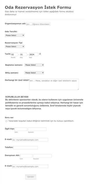 Oda Rezervasyon Form Şablonu