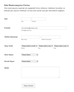Oda Rezervasyonu Form Şablonu