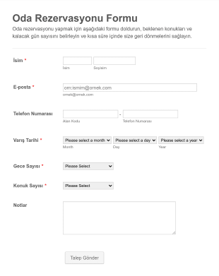 Oda Rezervasyonu Form Template