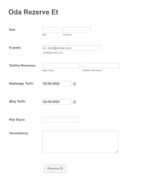 Oda Ve Kahvaltı Rezervasyon Form Template