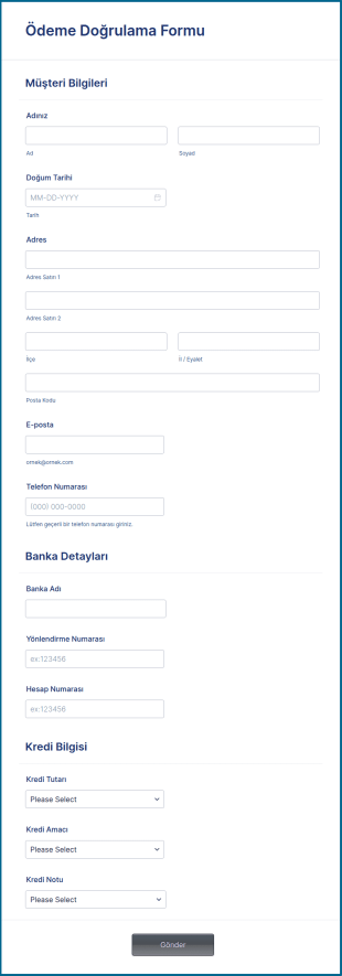 Ödeme Doğrulama Form Şablonu
