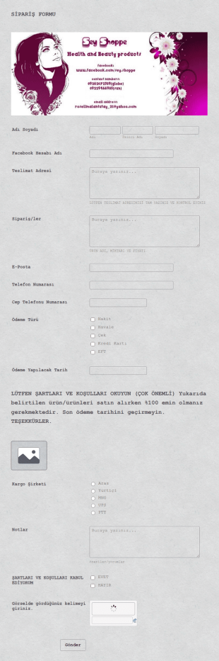 Ödeme Entegrasyonsuz Sipariş Form Şablonu