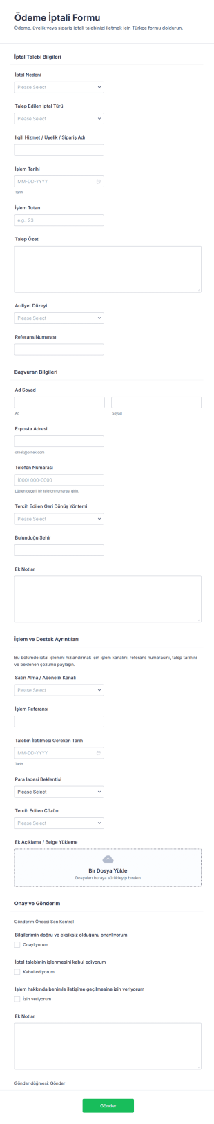 Ödeme İptal Form Şablonu