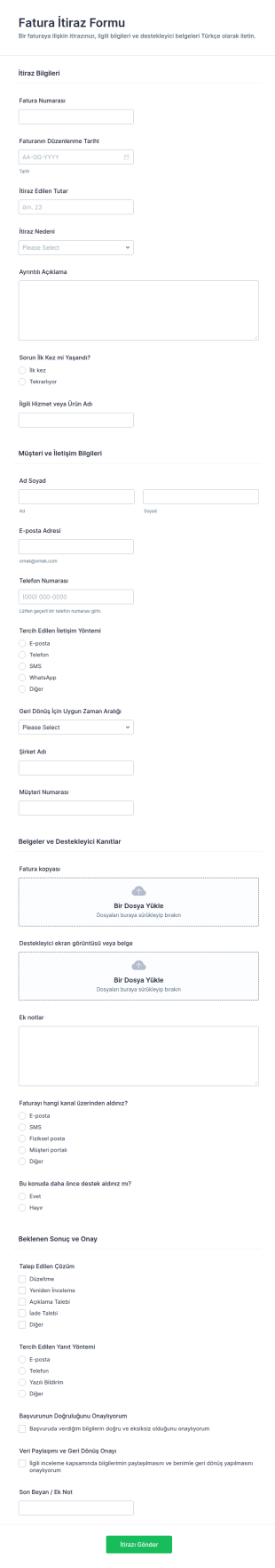 Ödeme İtiraz Formu 💼 Form Şablonu