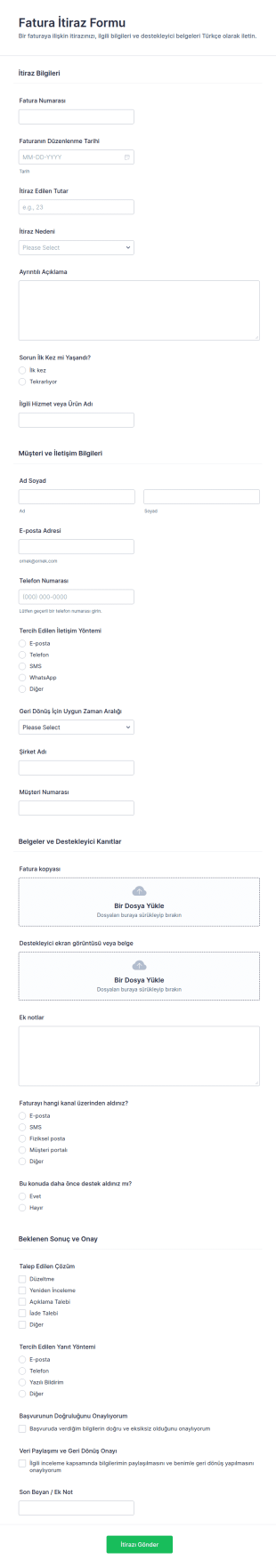 Ödeme İtiraz Formu 💼 Form Şablonu
