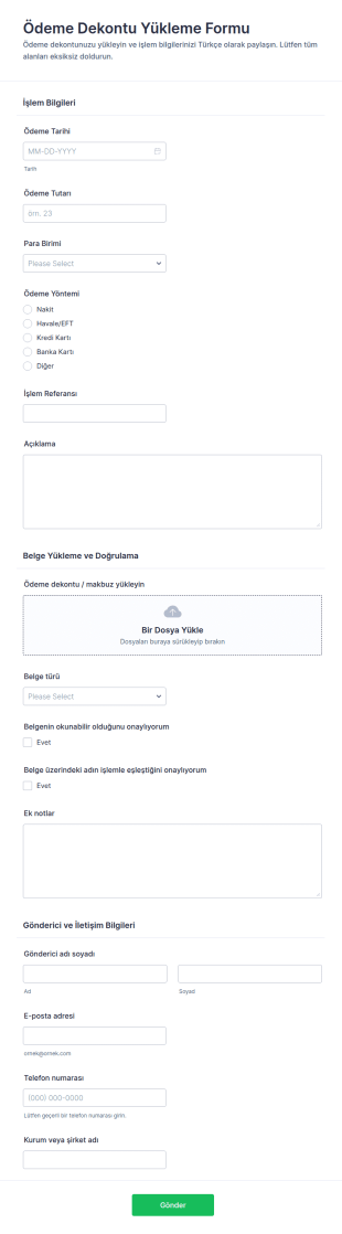 Ödeme Makbuzu Yükleme Form Şablonu