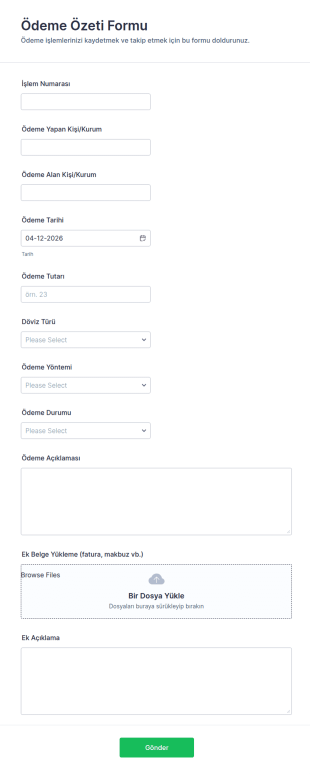 Ödeme Özeti Form Şablonu