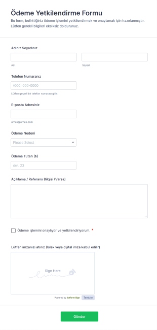 Ödeme Yetkilendirme Form Template