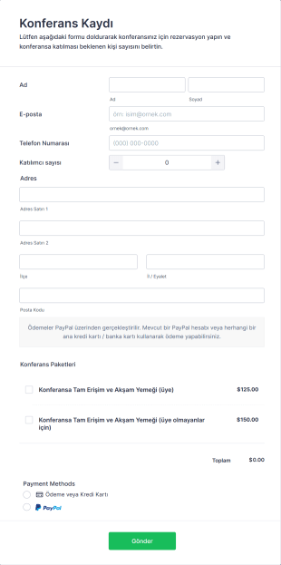 Ödemeli Konferans Kayıt Form Template
