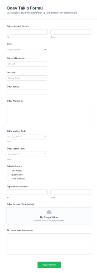 Ödev Takip Form Şablonu