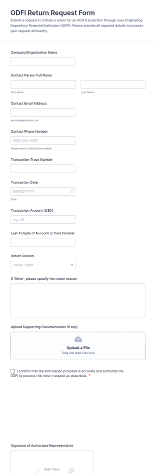 ODFI Return Request Form Template