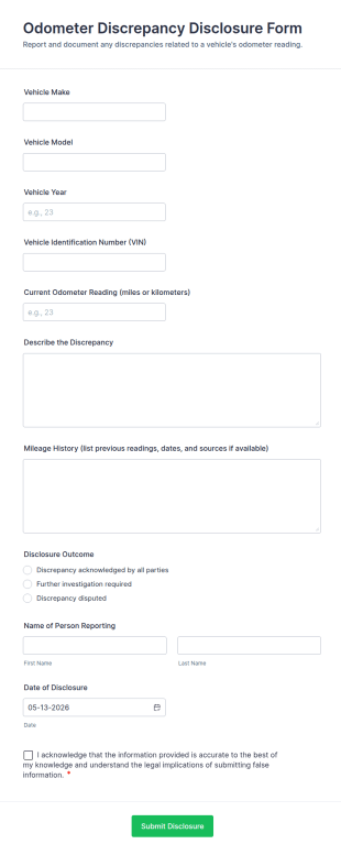 Odometer Discrepancy Disclosure Form Template