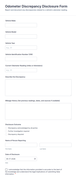 Odometer Discrepancy Disclosure Form Template