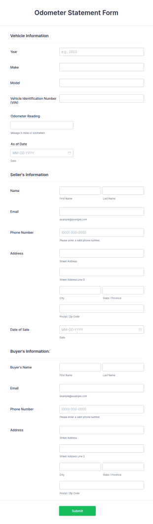 Odometer Statement Form Template