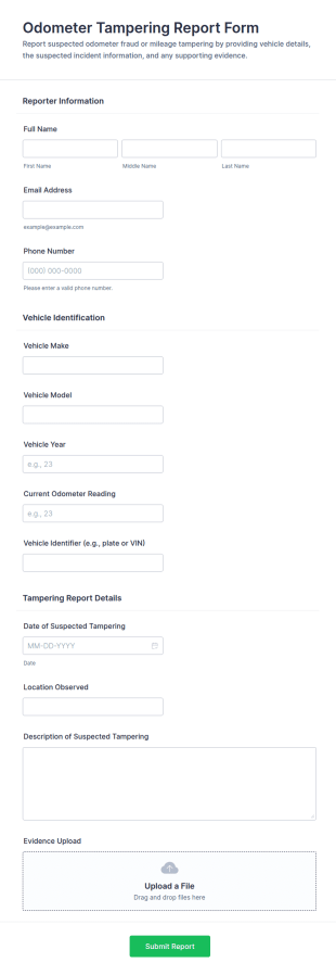 Odometer Tampering Report Form Template