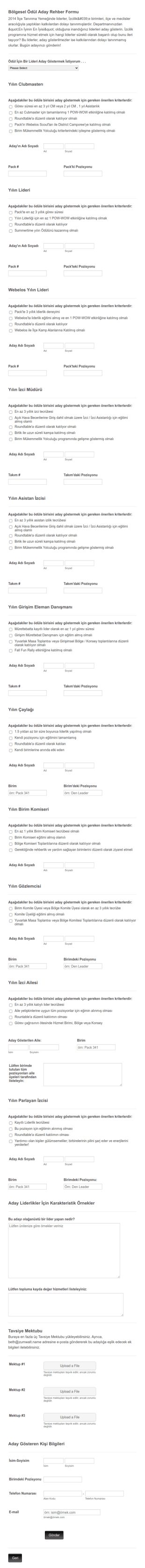 Ödül Aday Form Şablonu