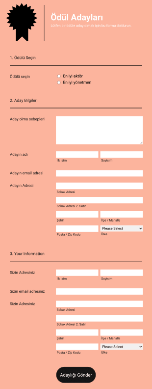Ödül Adaylık Form Template